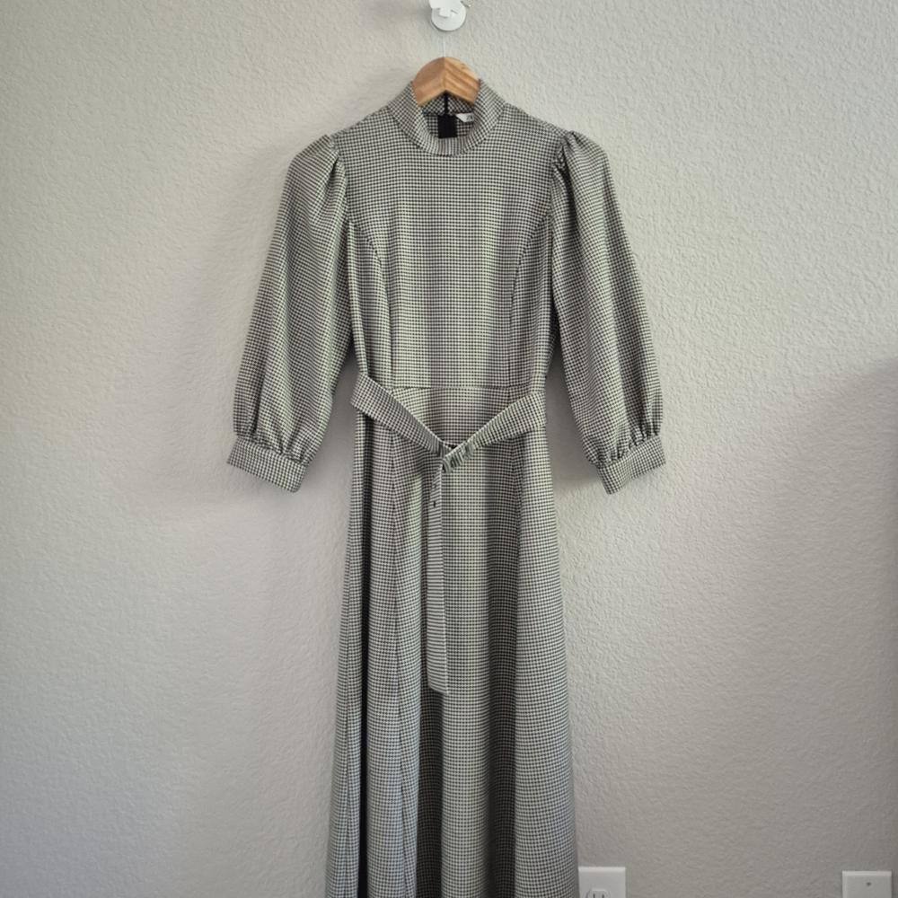 Zara houndtooth Maxi Belted Dress